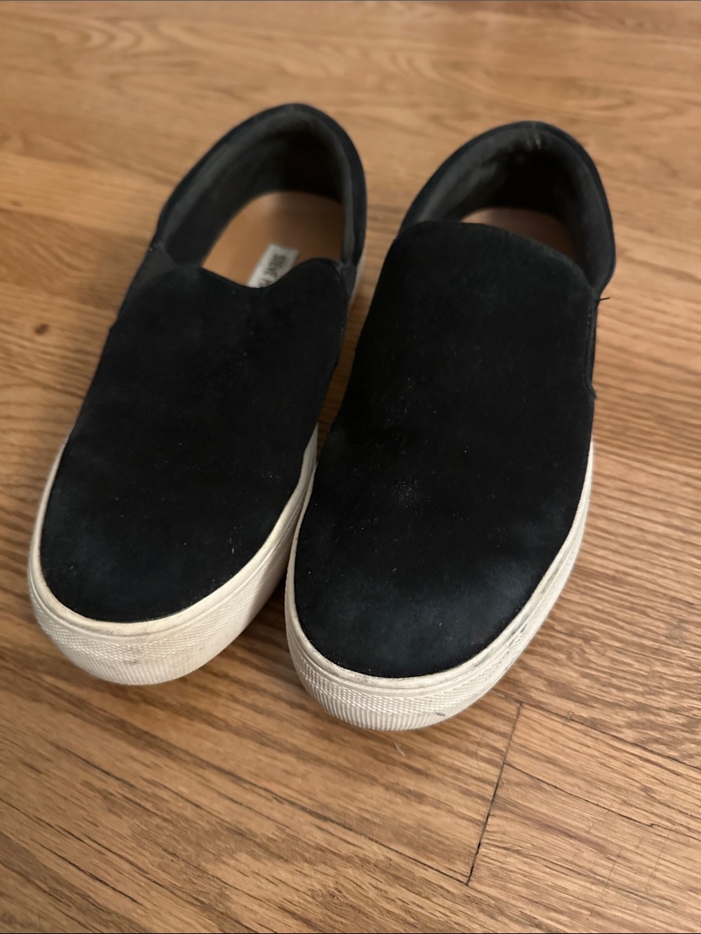 Steve Madden Black Slip-On Suede Sneakers with Cream Sole
